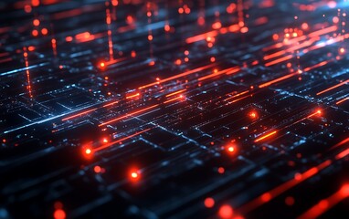 Leinwandbilder - Visualization of Cyber Threat Detection with Intercepted Data Streams Highlighted in Red