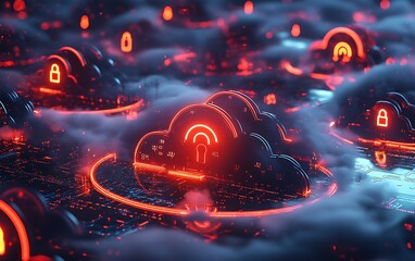 Leinwandbilder - Detailed Shot of Cloud Data Encryption with Secure Protocols in Digital Environment