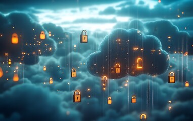 Leinwandbilder - Detailed Shot of Cloud Data Encryption with Secure Protocols in Digital Environment
