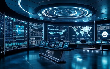 Leinwandbilder - Futuristic Control Room Monitoring Real-Time Malware Prevention Systems