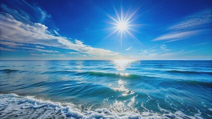 calm ocean waves under a bright sun with a clear blue sky, ocean, waves, calm, sun, bright, clear, b