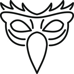 Sticker - Line drawing of a festive venetian carnival mask with a beak, symbolizing mystery and celebration