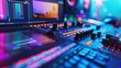 © Wahyu - Close-up of a Music Production Mixer with Colorful Lights