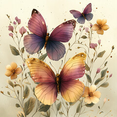 Wall Mural - watercolor butterflies