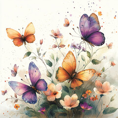 Wall Mural - watercolor butterflies