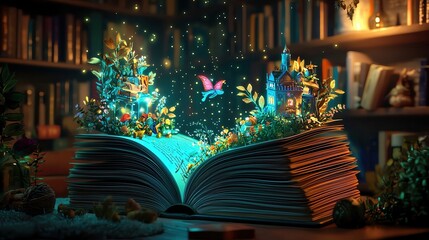 Wall Mural - Enchanted book with stories coming to life