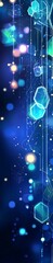Wall Mural - a dark blue abstract technology background with geometric shapes and bokeh blur.