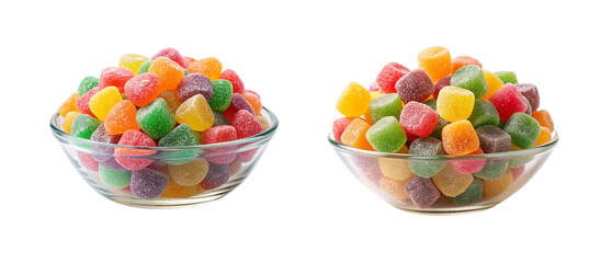 Sweet Sugar-Coated Gummy Candy in Bowl with Clipping Path - Isolated PNG Image