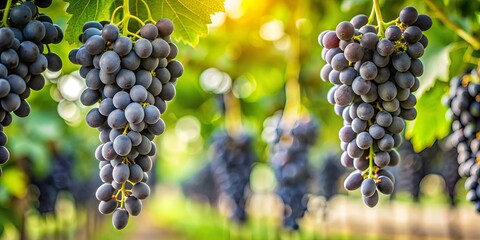 Wall Mural - Black grapes hanging on a vine , ripe, fresh, fruit, vineyard, harvest, organic, natural, agriculture, cluster, juicy, food