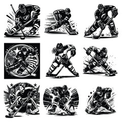 Hockey player silhouette stock illustration Bundle, in silhouette, Hockey Lover vector graphic design, Hockey player vector, hockey silhouette