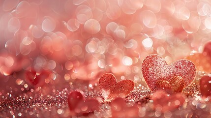 Canvas Print - A romantic scene featuring sparkling hearts on a shimmering background.