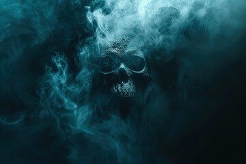 Wall Mural - A skull emerges from swirling smoke, creating a haunting and mysterious atmosphere.