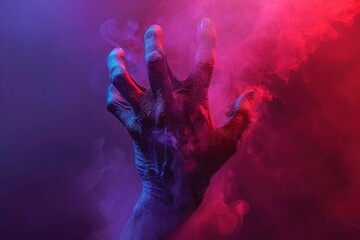 Canvas Print - A dramatic hand emerging from colorful smoke, evoking a sense of mystery and intrigue.