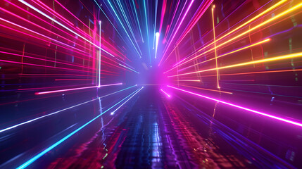 Poster - 3d render, abstract background with colorful spectrum. Bright neon rays and glowing lines.