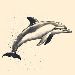 Minimalist of a Jumping Dolphin on a Plain White Background