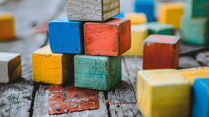 Poster - Colorful blocks of children game organized in building structure