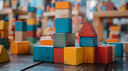 Poster - Colorful blocks of children game organized in building structure