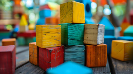 Poster - Colorful blocks of children game organized in building structure