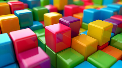 Poster - Colorful blocks of children game organized in building structure