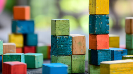 Poster - Colorful blocks of children game organized in building structure