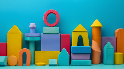 Poster - Colorful blocks of children game organized in building structure