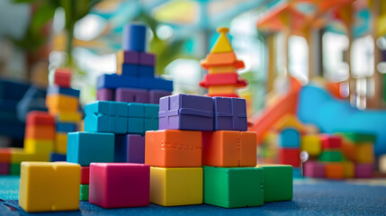 Poster - Colorful blocks of children game organized in building structure