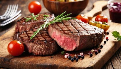 Sticker -  Deliciously grilled steak with fresh garnish and accompaniments