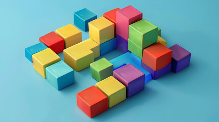 Poster - Constructor from colored blocks with shadows.