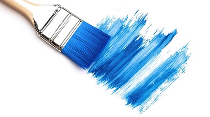 Canvas Print - blue paint brush in watercolor isolated against white background