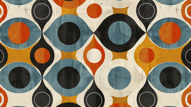 a whimsical yet sophisticated mid century modern pattern. limited colors. seamless pattern