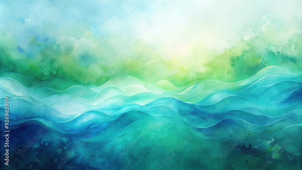 abstract watercolor background in soothing blue and green tones resembling flowing water, textured, eye level, green, artistic,watercolor, flow, artistic, smooth, colorful, peaceful