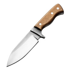 Hunting knife with a fixed blade and wooden handle. Tool for camping and survival.