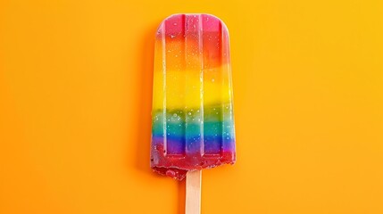 Wall Mural - This delicious popsicle will take you into a magical rainbow world on yellow and orange background