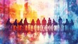 © Aventurine - Soft watercolor background with silhouettes of people in a casual meeting.