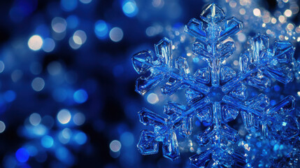 Wall Mural - Blue snowflakes background with bokeh light for graphic design or wallpaper.