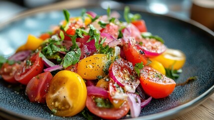 Wall Mural - Fresh salad plate with vibrant ingredients, close-up detail