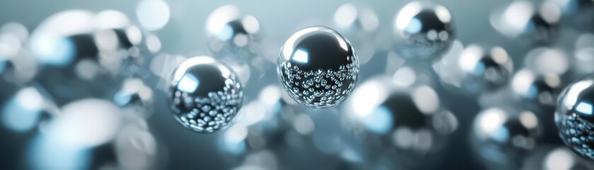 Abstract background of silver spheres with bokeh effect.