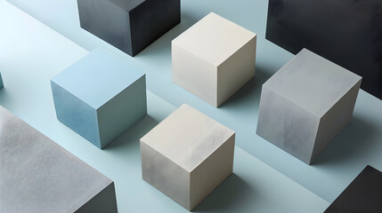 Poster - Geometric figure from gupsum cubes on a duotone background.