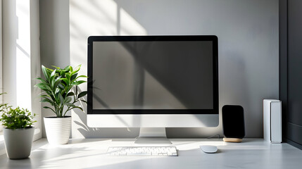 Poster - Grey Desktop Computer And On White Desk