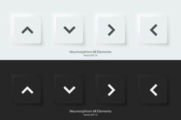 Poster - Arrow sign icon. Up down left right sign. A set of square buttons with symbols. 3D icon in trendy neumorphic style for apps and websites. UI UX elements. Vector illustration.
