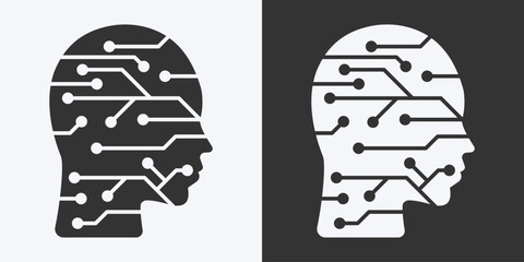 Fototapete - Human head tech with line circuit icon. Flat icon isolated on  background. Artificial intelligence technology concept. Vector illustration.
