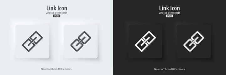 Poster - Link icon. Link, share link, and external link. A set of black and white square buttons with symbols. 3D icon in trendy neumorphic style for apps and websites. UI UX elements. Vector illustration.
