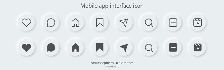 Aufkleber - Social media icons set. Flat and line icon. A set of round buttons with symbols. 3D Neumorphism design style for apps, websites, and Interfaces. UI UX. Vector illustration.