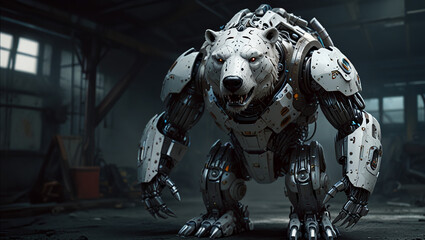 Wall Mural - illustration of a giant white bear monster robot