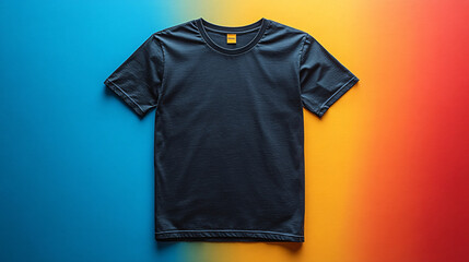 Blank black t-shirt template on color background for custom design and merchandise.