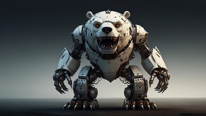 Wall Mural - illustration of a giant white bear monster robot