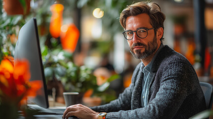 Poster - Business professional in a modern office setting with technology