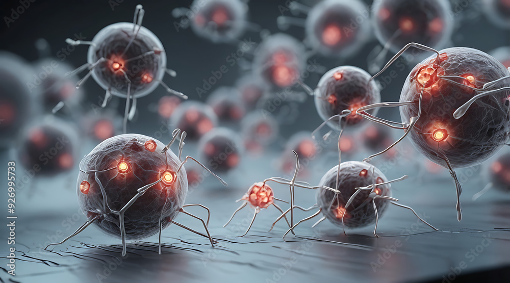 An illustration of nanobots at work within the human body, targeting ...