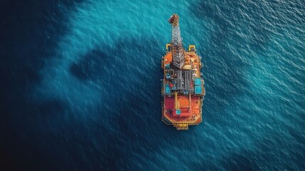 Wall Mural - Over view oil drilling rig in blue sea