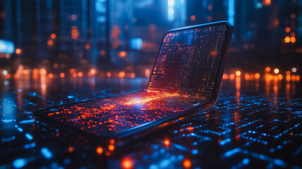 Poster - Privacy security and data protection on mobile phone and laptop, emphasizing data encryption systems and secure internet access in a cybersecurity software technology setting